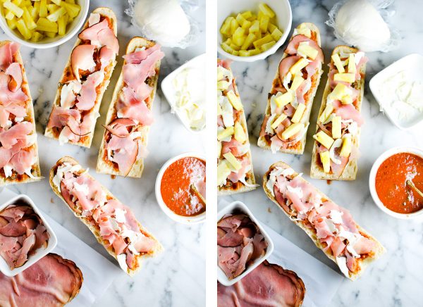 A super easy & quick Hawaiian French Bread Pizza recipe! they're super simple to throw together (especially if you buy pineapple already cut, shredded mozz, & premade pizza sauce! (but i totally prefer the taste of the fresh ingredients prepped by me) | thepikeplacekitchen.com