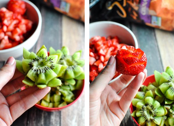 carving flowers out of fruit takes this AMAZING strawberry kiwi fruit salsa recipe to the next level! it's delicious and easy and SUCH a grow pleaser. | thepikeplacekitchen.com